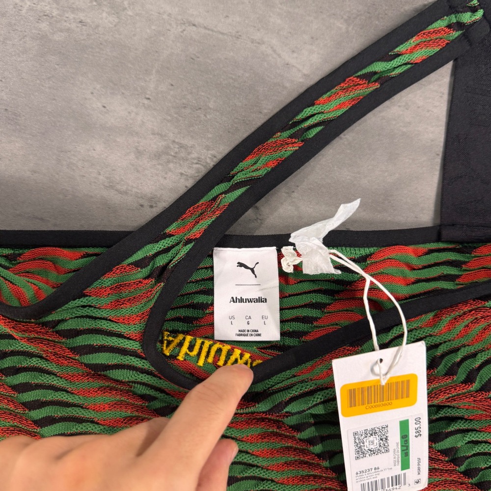Puma Top Womens L Ahluwalia T7 Top Archive Green Red One Shoulder Knit NEW - Picture 10 of 11